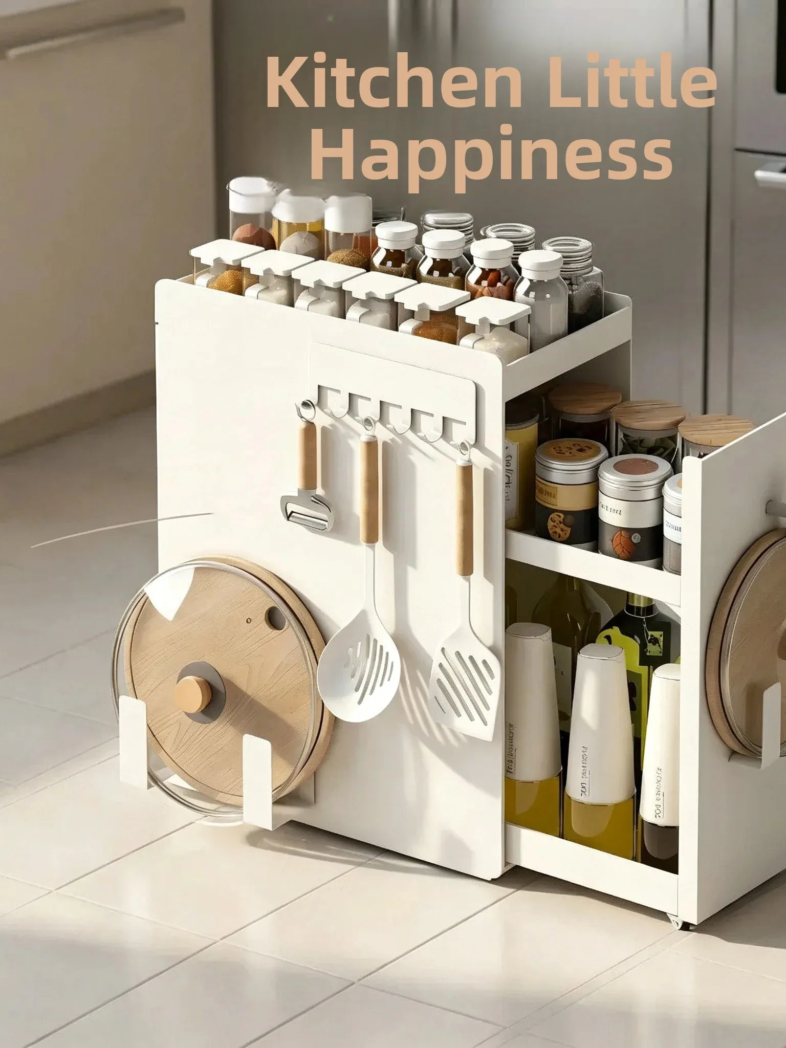 Kitchen Multi-functional Multi-layer Pull-out Drawer Spice Storage Narrow  Countertop Seasoning Cabinet Steel Material