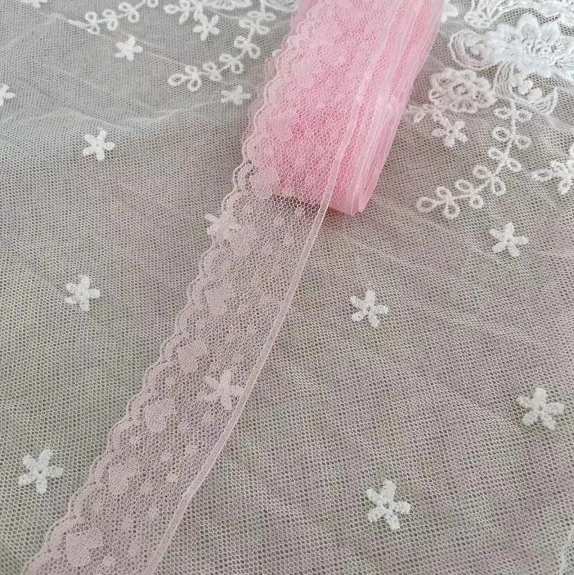 10 Meters Pink Embroidery Lace Trimming Pretty Lace Ribbon for DIY Craft Patchwork 2.5cm Width