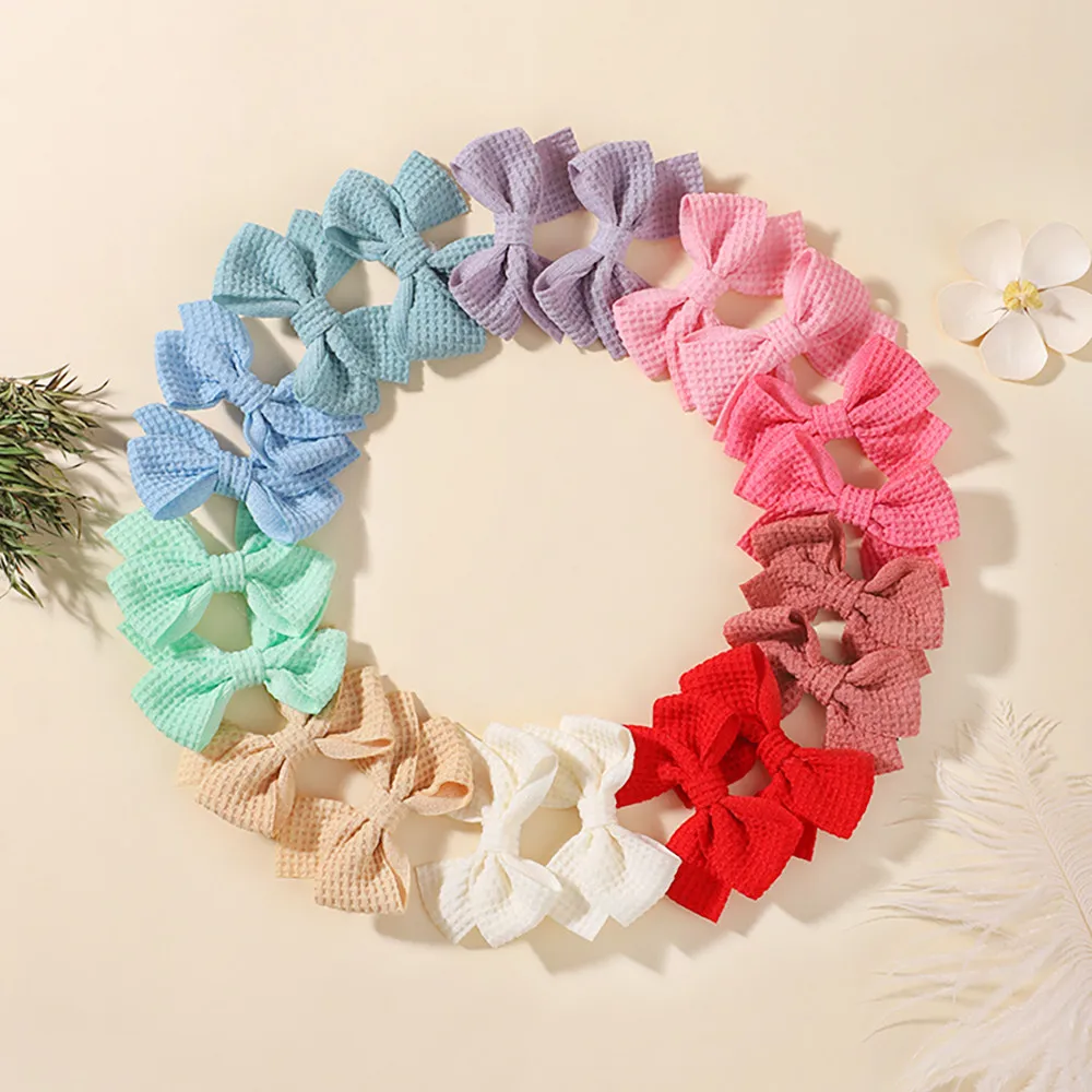 20Pcs/set Sweet Waffle Bow Hairpin for Girl Cute Hairpin Color Block Delicate Hairgripe Barrettes Children Head Accessories