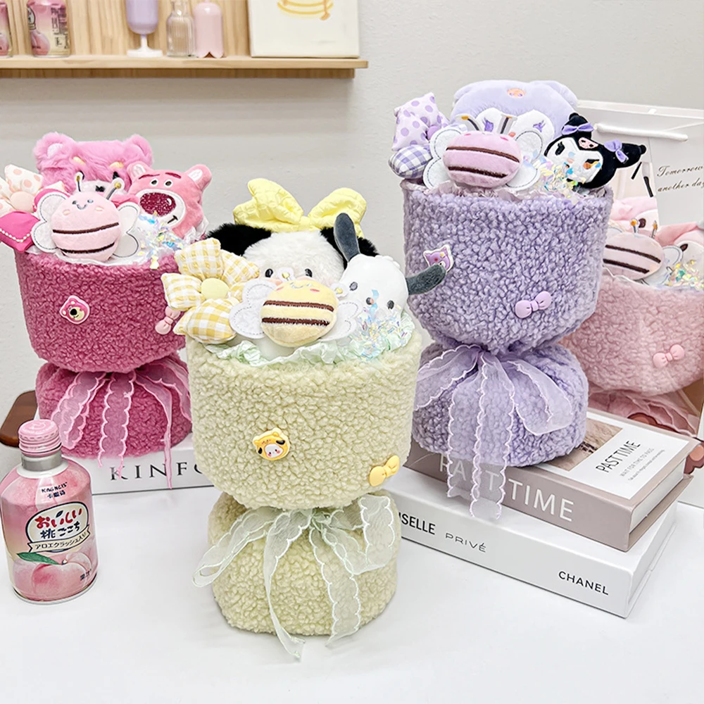 Sanrios Hello Kitty Kawaii Plush Doll Bouquet Cinnamoroll Kuromi Melody Anime Finished Product Birthday Girlfriend Festival Gift