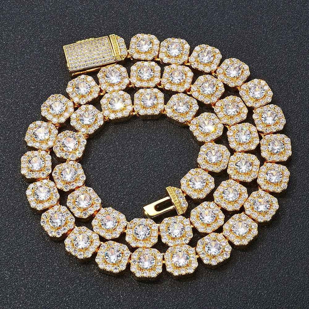 

Necklace Cuban Chain Gold Plated Hip Hop Square Rock Sugar Zircon Men'S Fashion Ice Out Jewelry