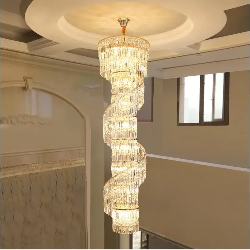 Luxury crystal chandelier duplex building hollow living room lamp large chandelier simple modern villa hall chandelier