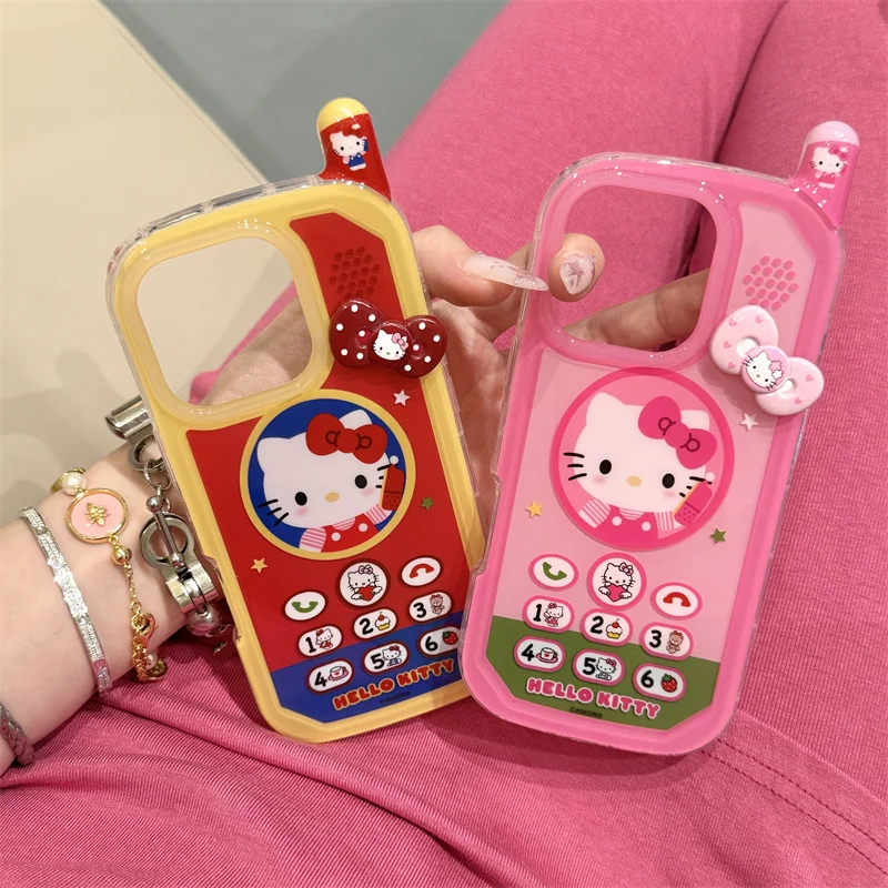 

Luxury Retro Mobile Phone Case For iPhone 12 13 14 15 16 Pro Max Cute Cartoon Hello Kitty Cat red bow Kitty lovely Back Cover