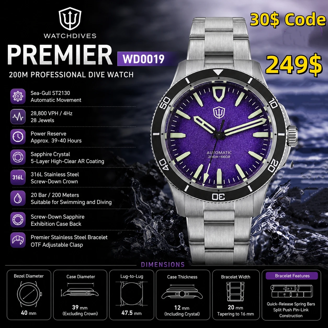 Diver Watch 300M - Watchdives Premier WD0019 Jam Tangan Otomatis