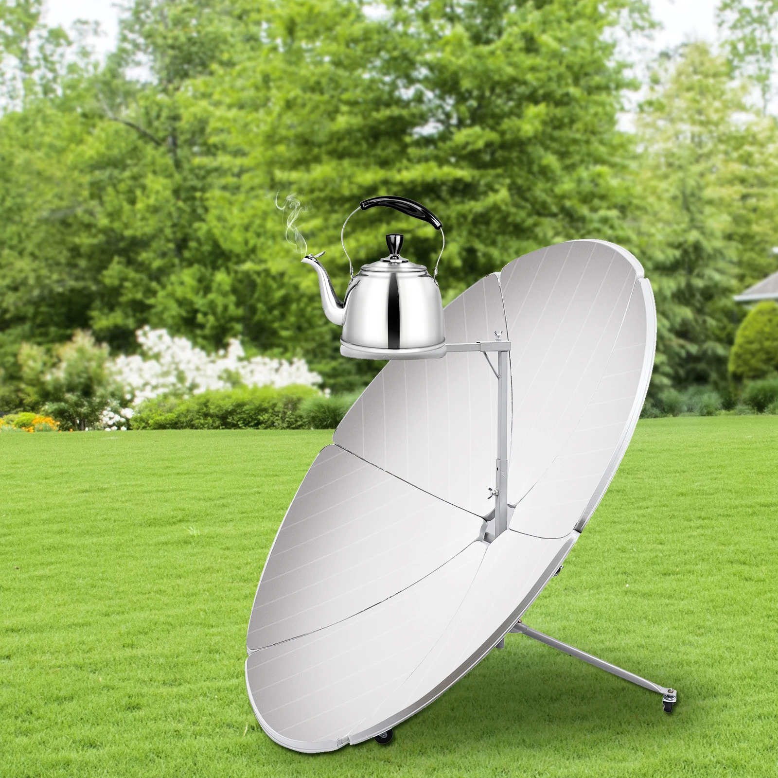 

Solar Cooker, Outdoor Camping Cooking Boil Water Sun Oven with Wheels, Concentrating Type Solar Stove for Gardens