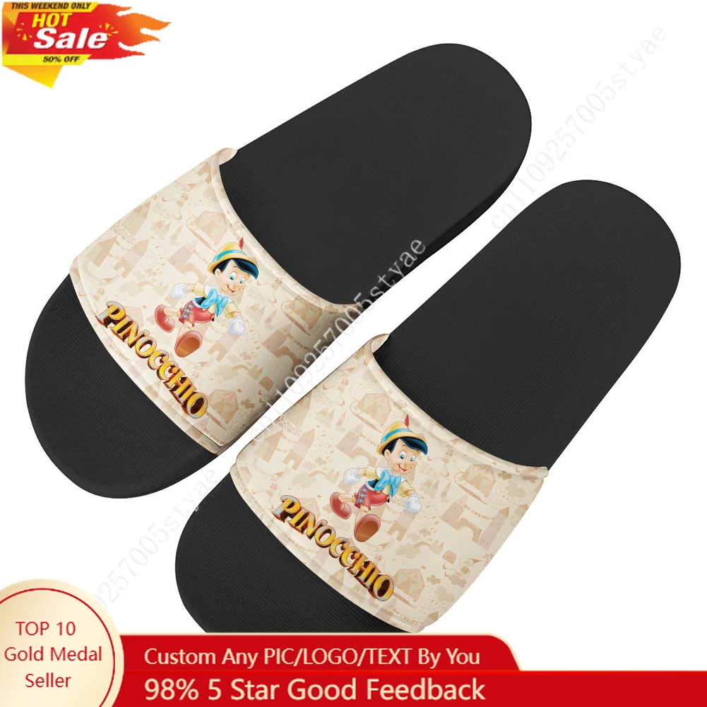 

Pinocchio House Slippers Disney Cartoon Movies Decoration Sandals Design Your Photo Text Logo Holiday Gifts Custom Shoes