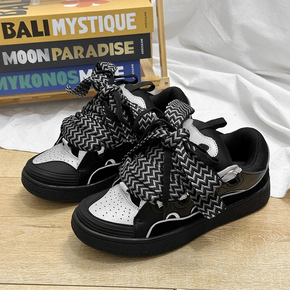 Thick-Soled Dad Shoes Men/women 2025 Summer Autumn Lace Up Clunky Sneaker Casual Skateboard Shoes Mixed Color Sport Shoes
