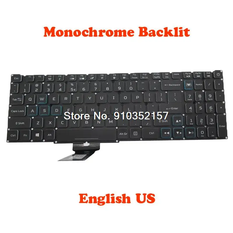 

US UK SP Monochrome Backlit Keyboard For ACER Predator Helios 300 PH315-52 PH315-52-52ZM PH315-52-710B PH315-52-73KM English