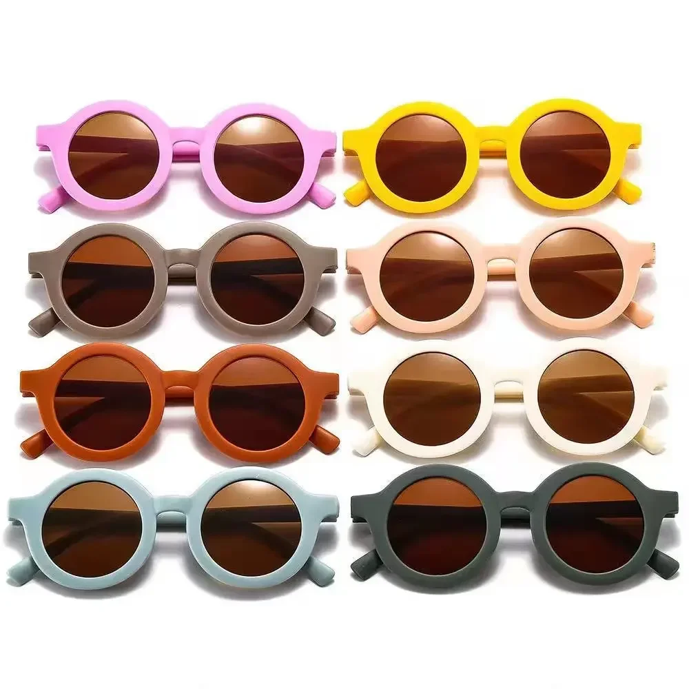 HoneyCherry Baby Sunglasses Matte Children's Sunglasses Round Frame Retro Mocha Color Glasses UV400 Anti-purple Line