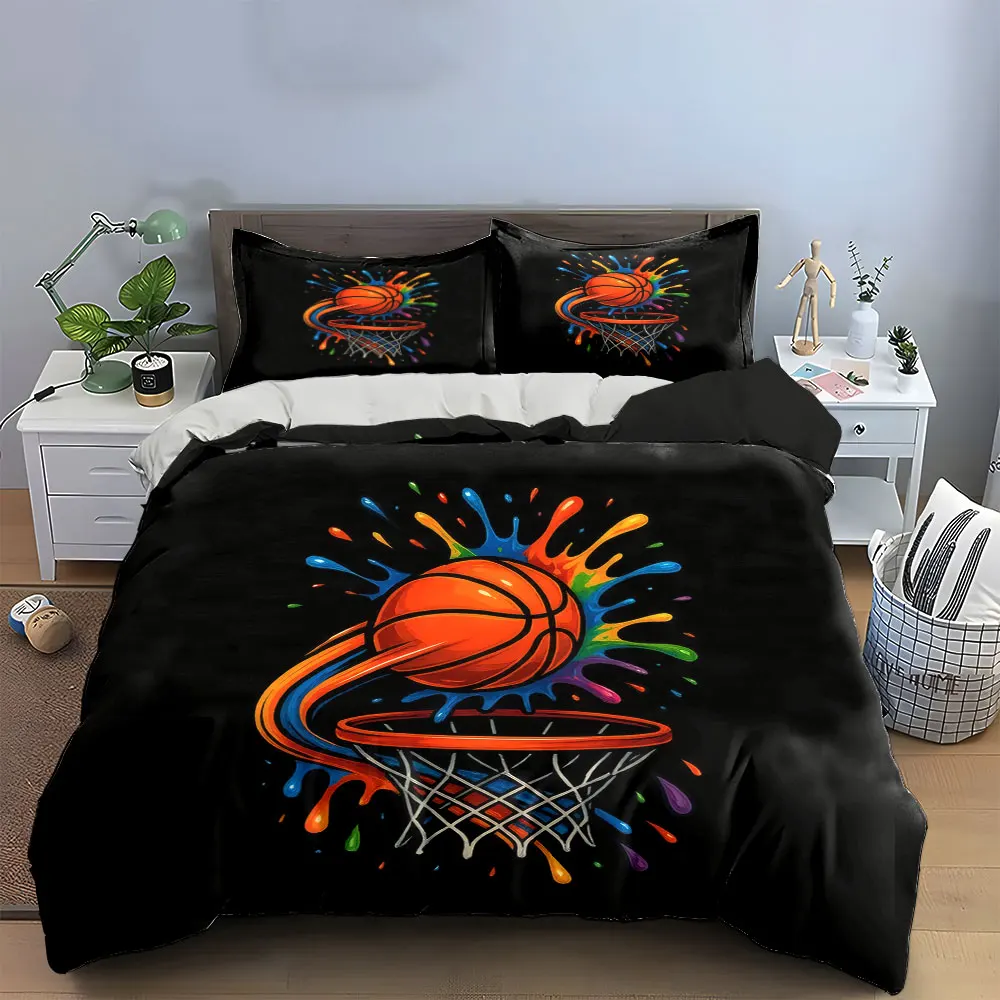 Basketball Art Decor Set Bedding Set with 1 Duvet Cover 2 Pillowcases Single Double King Queen, Gift