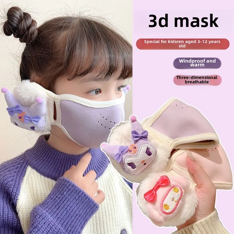 Sanrio cartoon warm mask earmuffs anime kuromi Hello kitty Cinnamoroll girls cute cold-proof ear protection thickened mask gift