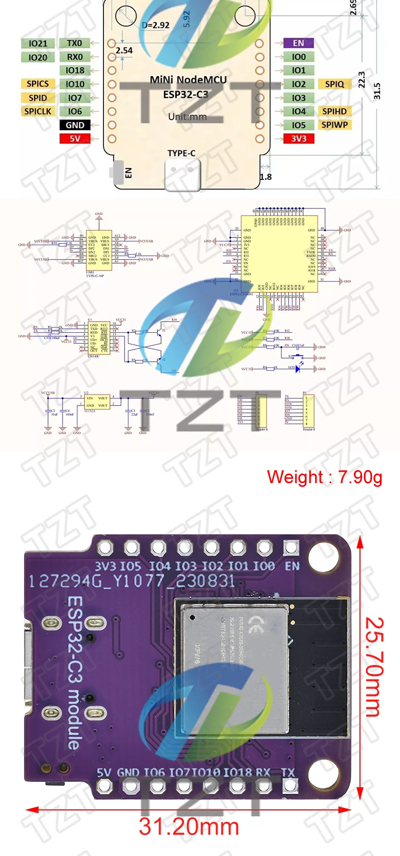 Tzt wemos d1 mini esp8266 esp32 ESP32-C3 ESP32-C3-MINI-1-N4 serielles wifi + bluetooth ch340g esp8684 entwicklungs board für arduino – Detail 4