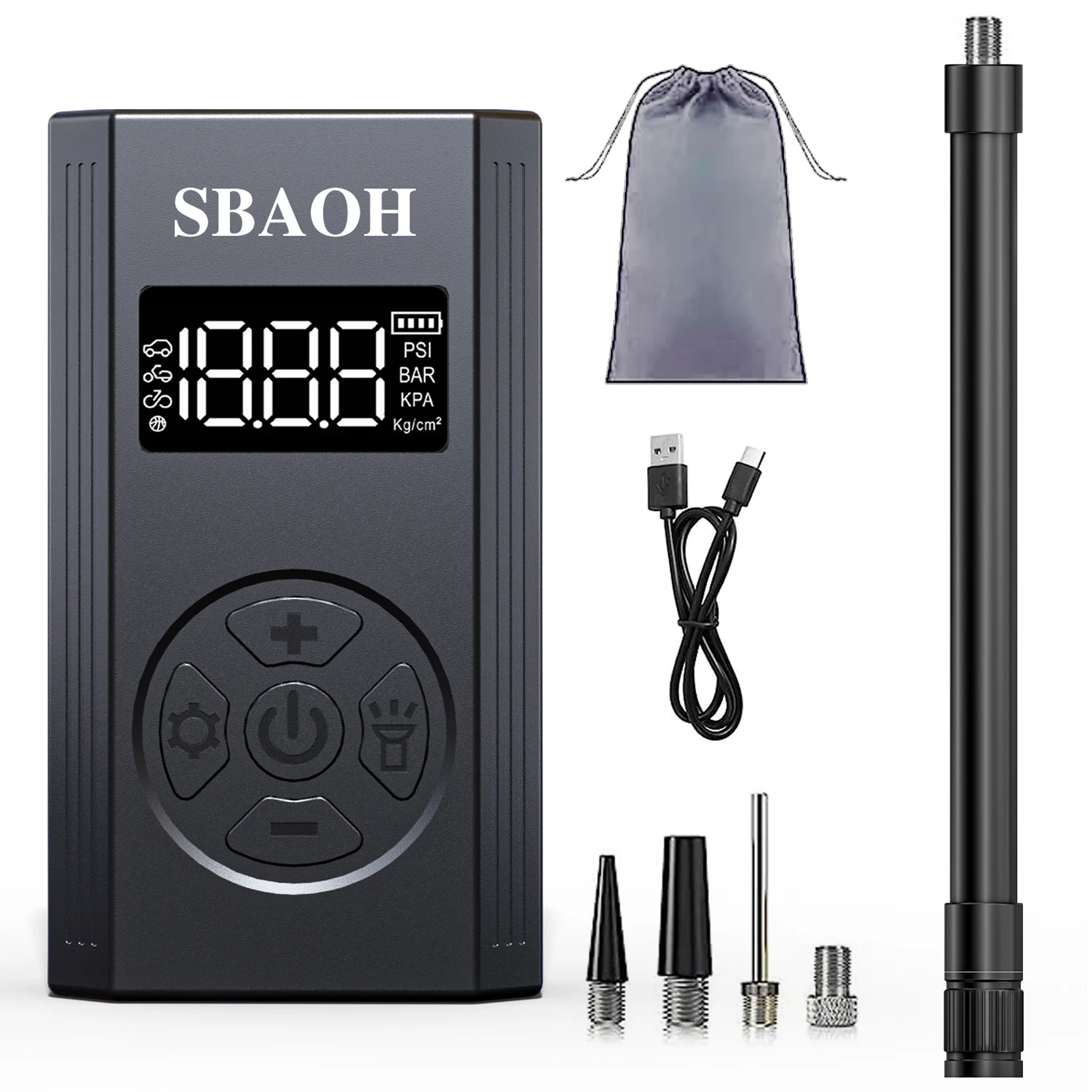 Bomba de ar SBAOH Mini compressor de ar elétrico portátil Tesouro 150PSI USB-C LED Inflador multiferramenta