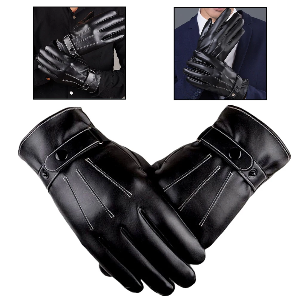 Men's Triple Line Winter Warm Leather Gloves Motorcycle Riding Waterproof Windproof Leather Gloves Motorcycle Cycling Accessory