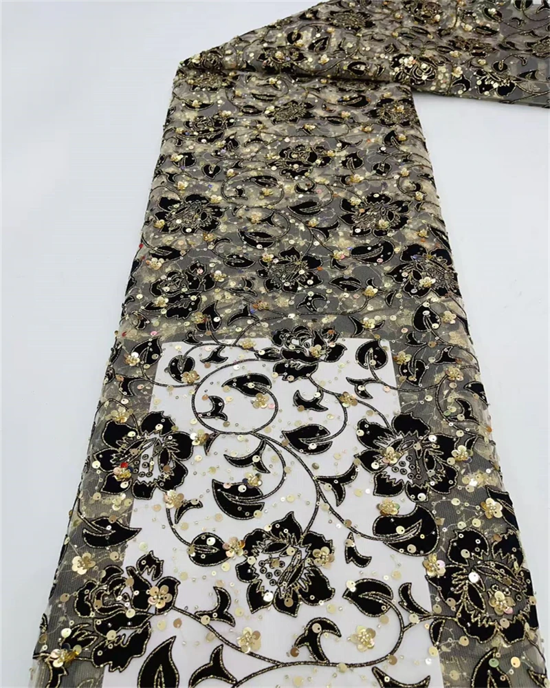 Hoge kwaliteit Afrikaanse netto kant met pailletten 5 yards Nigeriaanse Franse tule stof voor trouwjurken en speciale gelegenheden