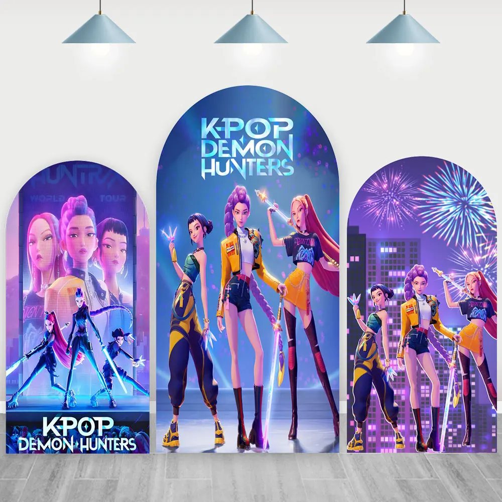 

KPop охотники на демонов арка фон для девочек на день рождения Руми Мира Зои фон полиэстер двусторонний реквизит для фотобудки