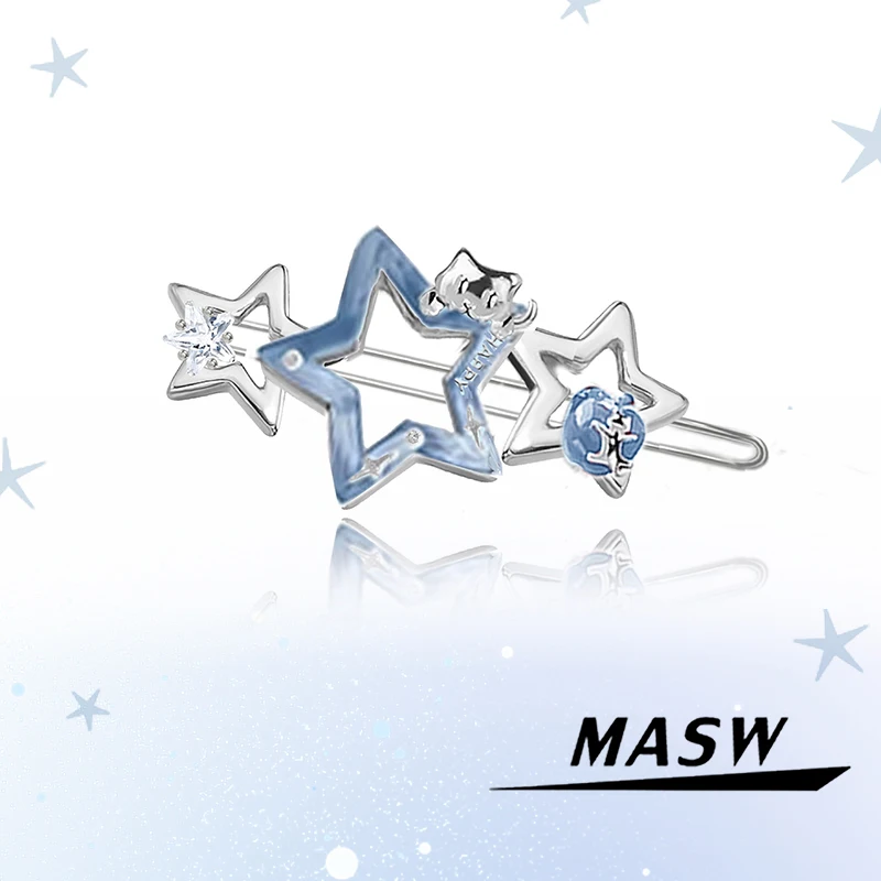 

MASW Original Design Cartoon Cute Blue Star Cat Hairpins For Women Wedding Gifts Trendy Jewelry Hot Selling Fine Accessories