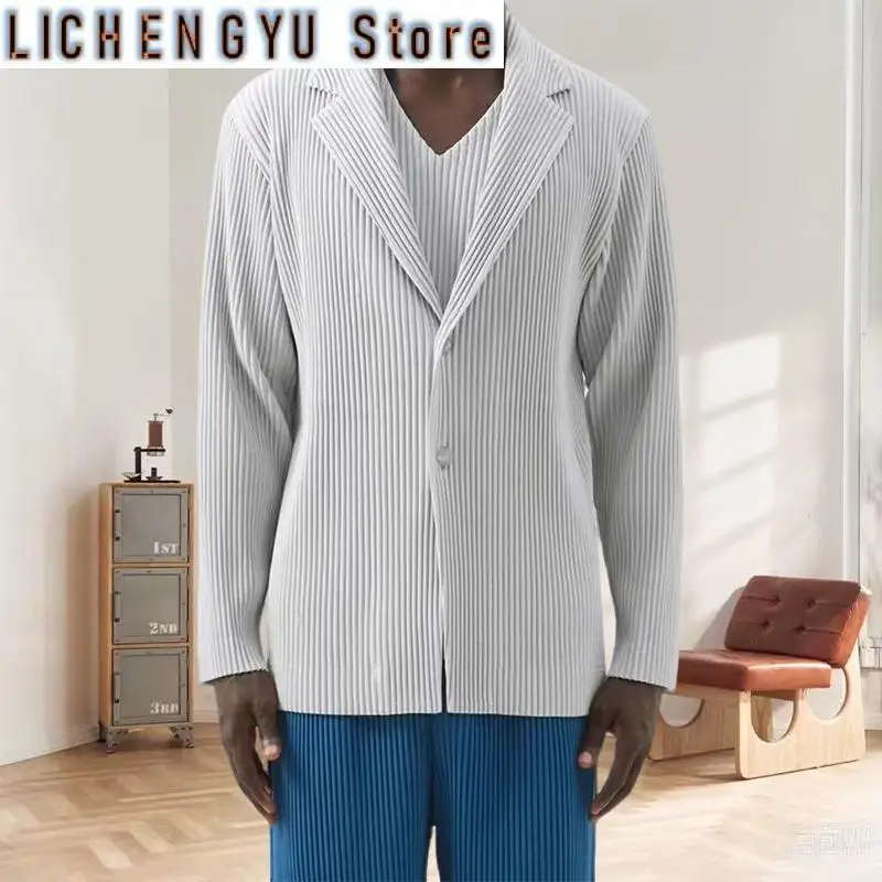 

Miyake Pleated Blazers Long Sleeve Commuter Fold Jacket Men's Jacket Lapel Premium Sense Loose Casual Pleat Suit Men Clothing