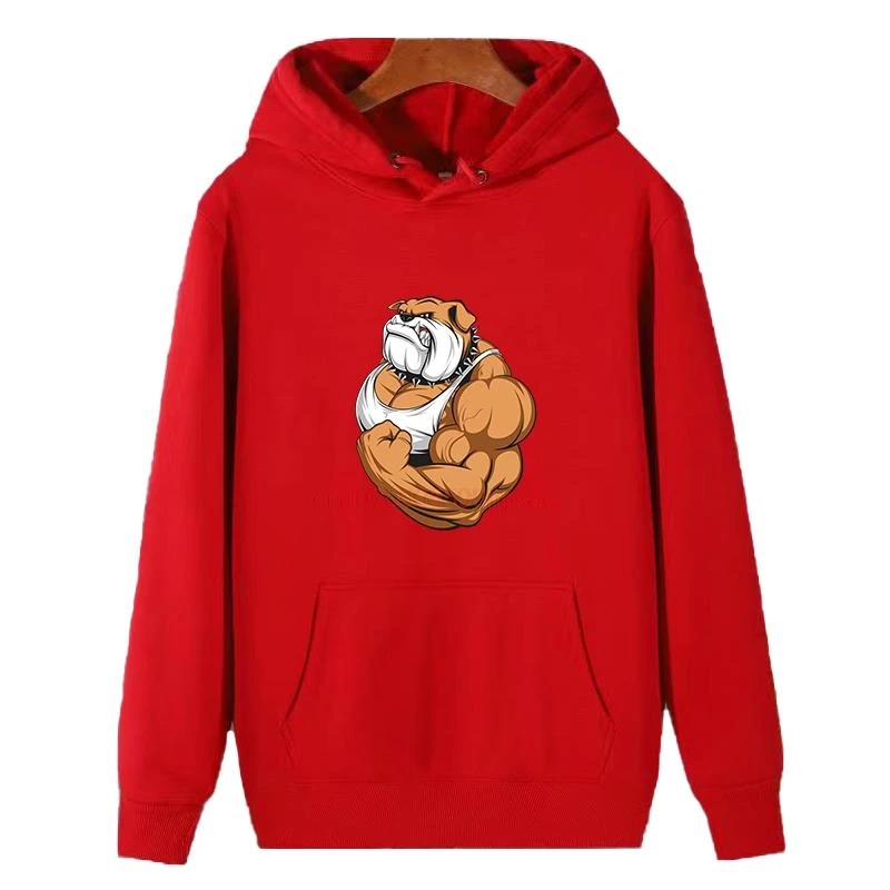 Bulldog Gym Bodybuilding Funny Graphic Thick Sweater Hoodie Hooded Sweatshirts Cotton Winter Fleece Hoodie Man Sweatshirts