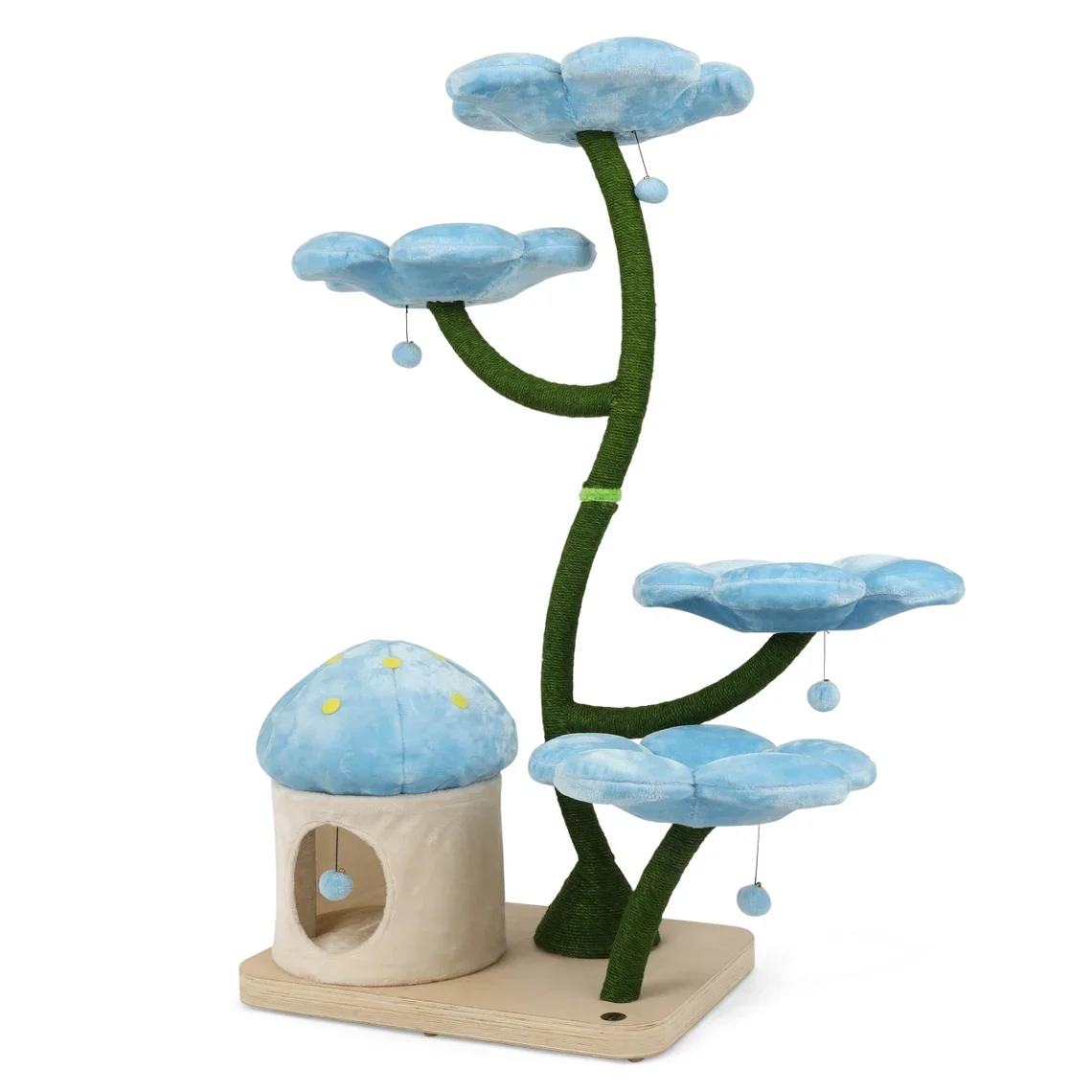 Blue Cat Climbing Frame & Scratcher Stylish Cat Furniture Wooden Modern Luxury Cat Flower  Tree Tower