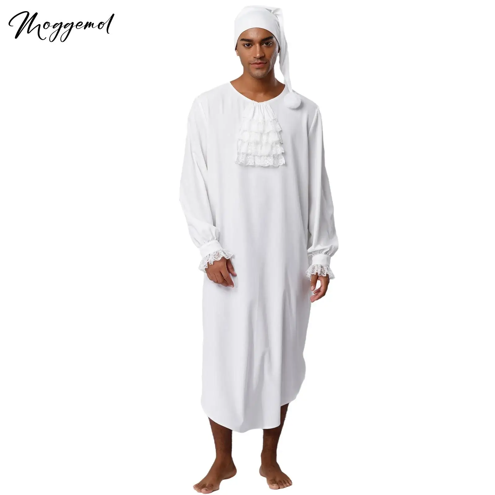 Mens Funny Pajama Set Nightgown Halloween Christmas Scrooge Costume Lace  Trim Ruffles Collar Curved Hem Night-Robe with Nightcap - AliExpress  200000532