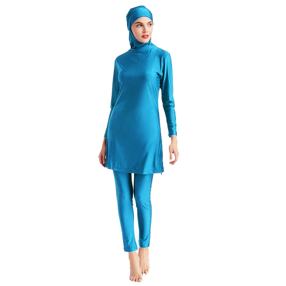 Muslim Swimwear Summer Burkini Women Long Burkini Plus Size 3 Pce Set High Elasticity Bathing Suit Conservative Surfing