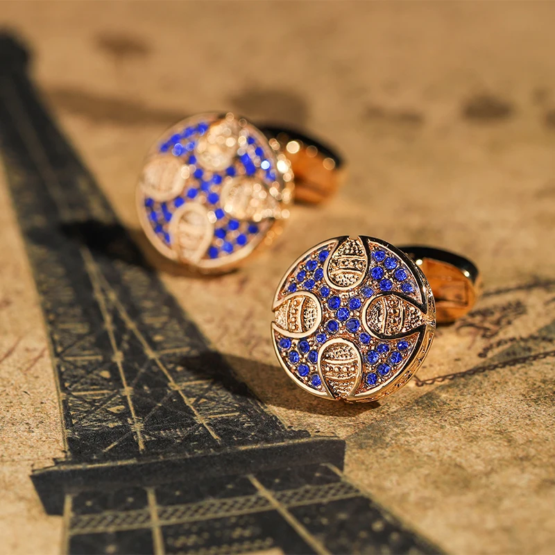 KFLK Cuff Links For Men Retro Round Blue Crystal Cufflinks Shirt Cross Button High Quality Brand Luxury Wedding Guests