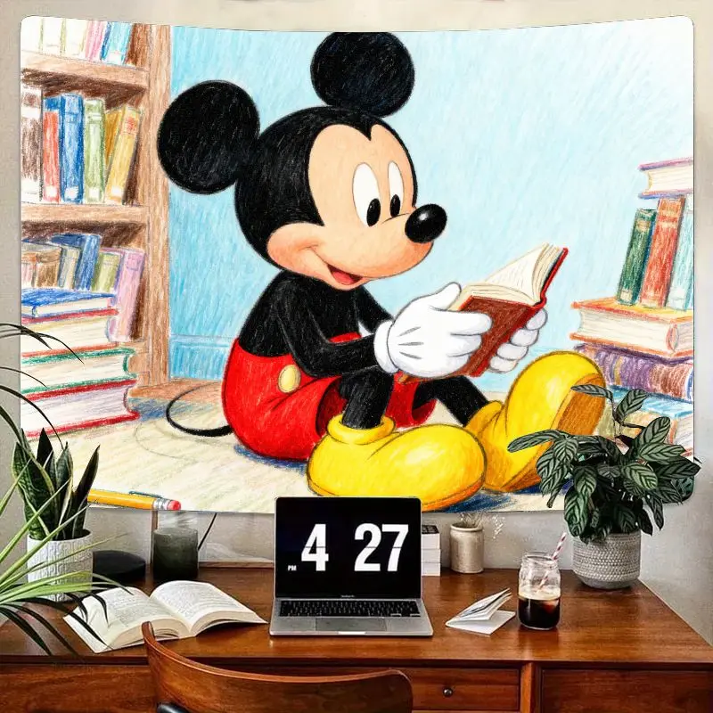 

1 шт., гобелен для чтения книг с Микки Маусом Диснея, милая мультяшная книжная полка, настенное искусство, полиэстеровый декор для детской комнаты, спальни, студента G