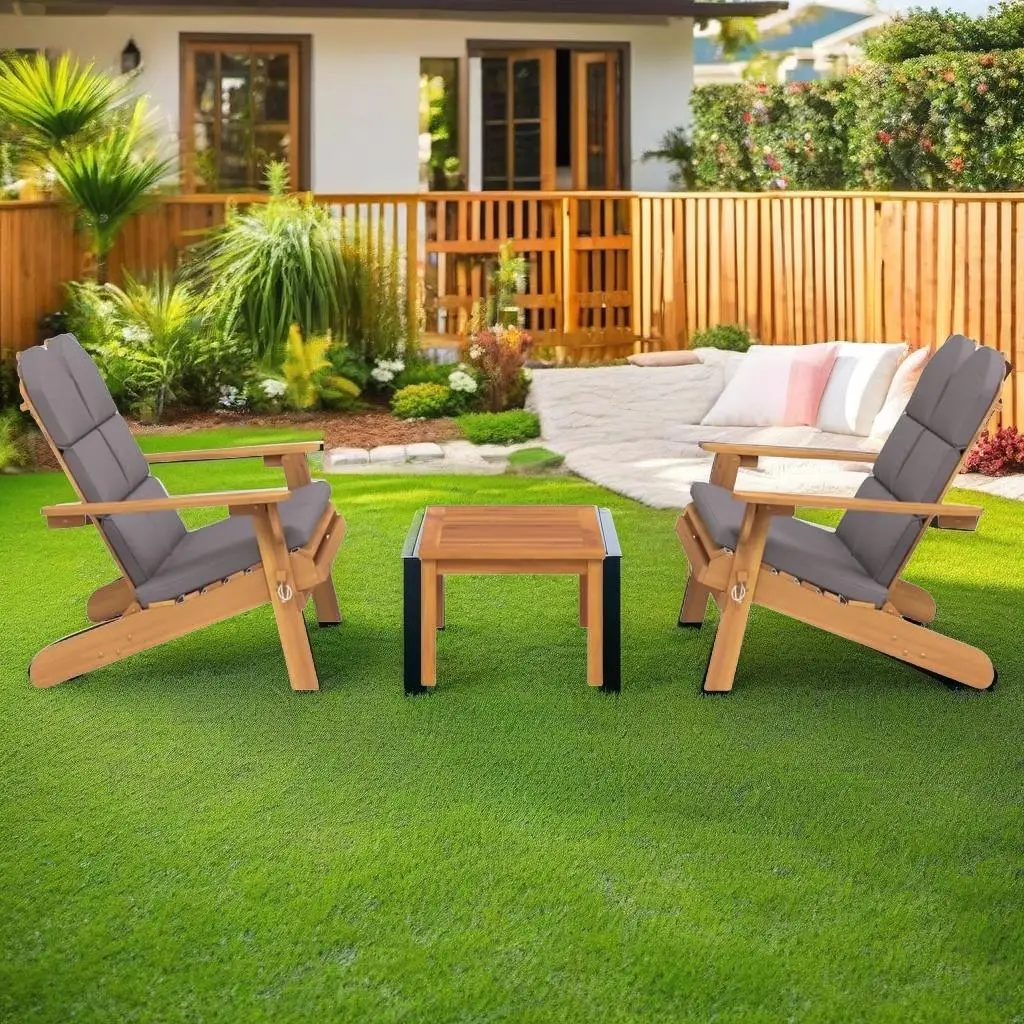 3-Piece Solid Wood Acacia Adirondack Patio Lounge Set - Outdoor Furniture for Relaxation