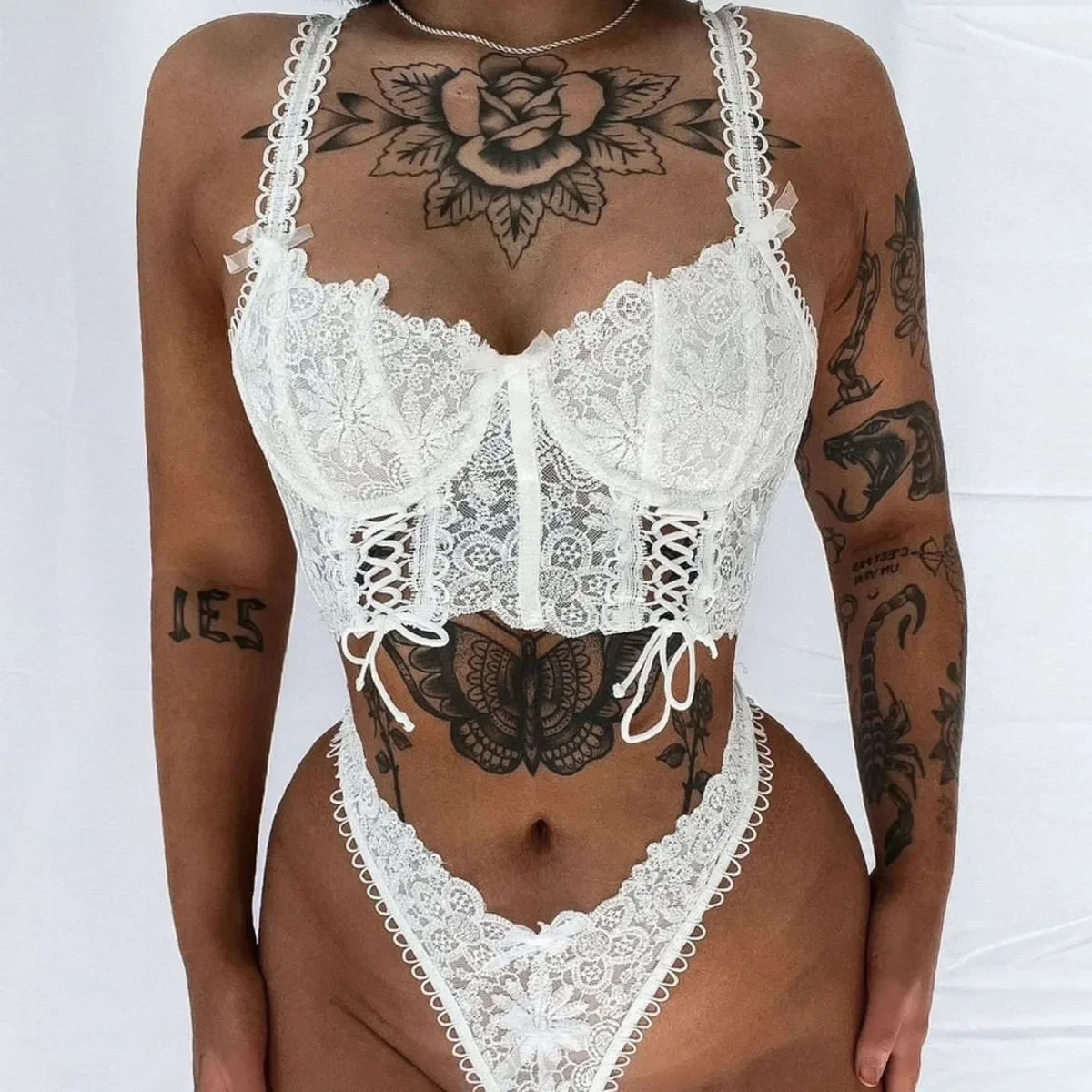 

Women Sexy Lace Exotic Set See Through Hollow Out Lingerie Bra Set Micro Bikini Thong Underwear Exotic Apparel