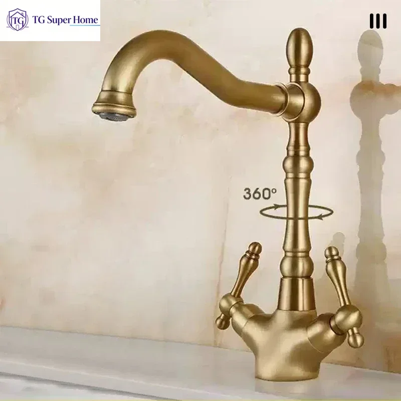 Antique Bathroom Faucet Brass Bathroom Basin Faucet Cold Hot Water Mixer Lavotory Faucet Sink Tap Deck Mounted  Tap