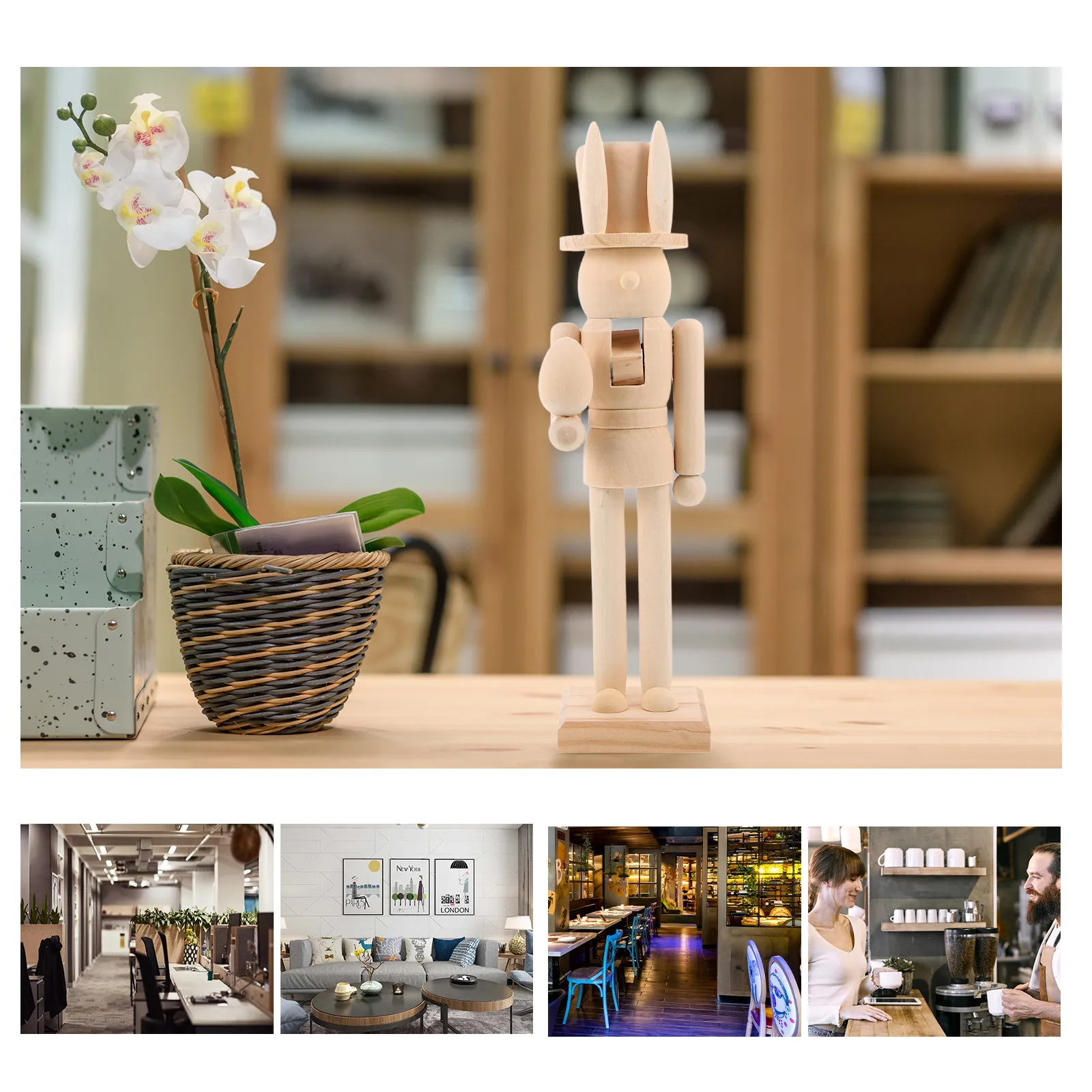 

Деревянный солдатик-Щелкунчик «Пасхальный кролик», ручная работа, премиум-класс, деревянное украшение для стола, 12.20x2.95x2.95 дюймов, для весеннего декора дома