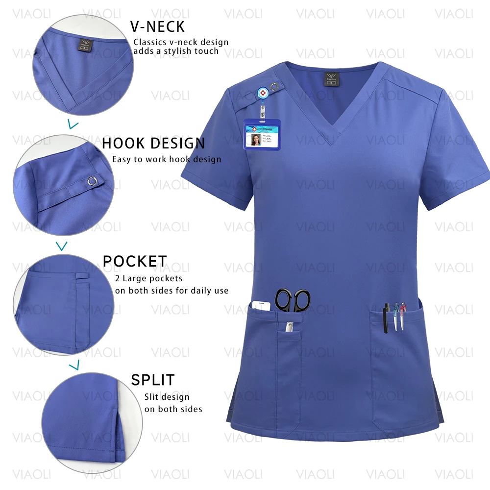 Uniformi mediche estate Unisex moda infermiera uniformi tessuto fresco manica corta scrub vestiti infermieristica pantaloni dritti elastici Set