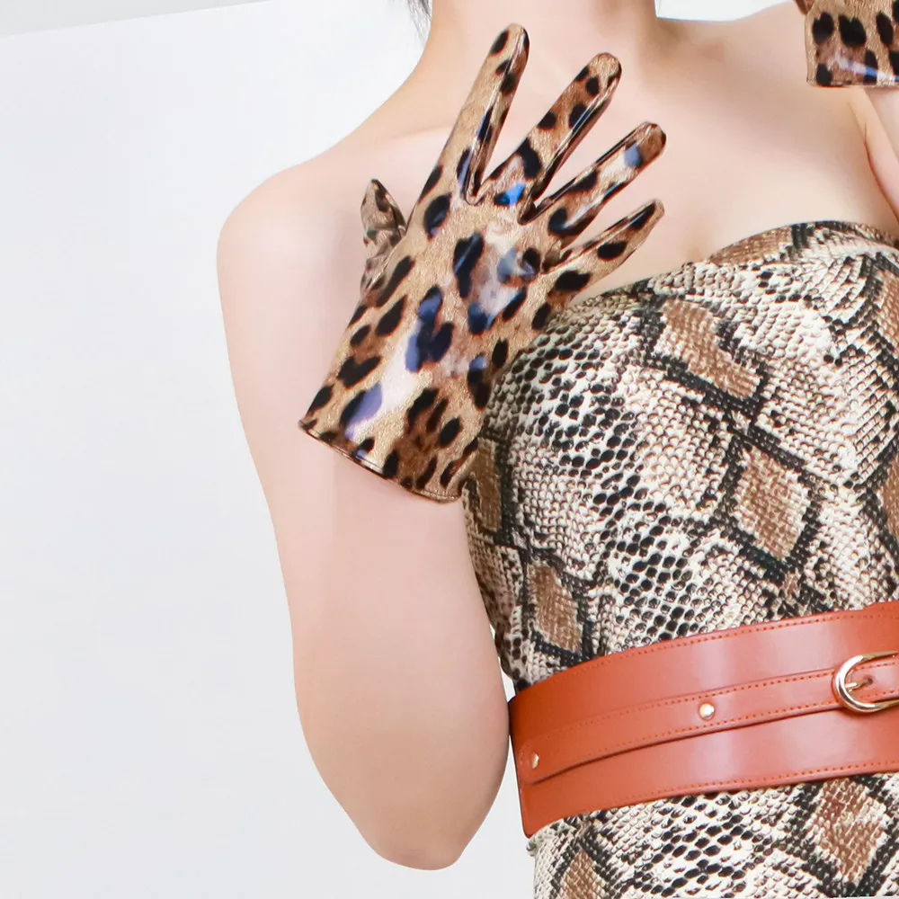 8 Zoll (21 cm) Damen-Lederhandschuhe, modische, glänzende Kunstleder-PU-Beschichtung, Jaguar-Leoparden-Muster, schmal geschnitten, für besondere Anlässe, Handhandschuhe – Detail 19