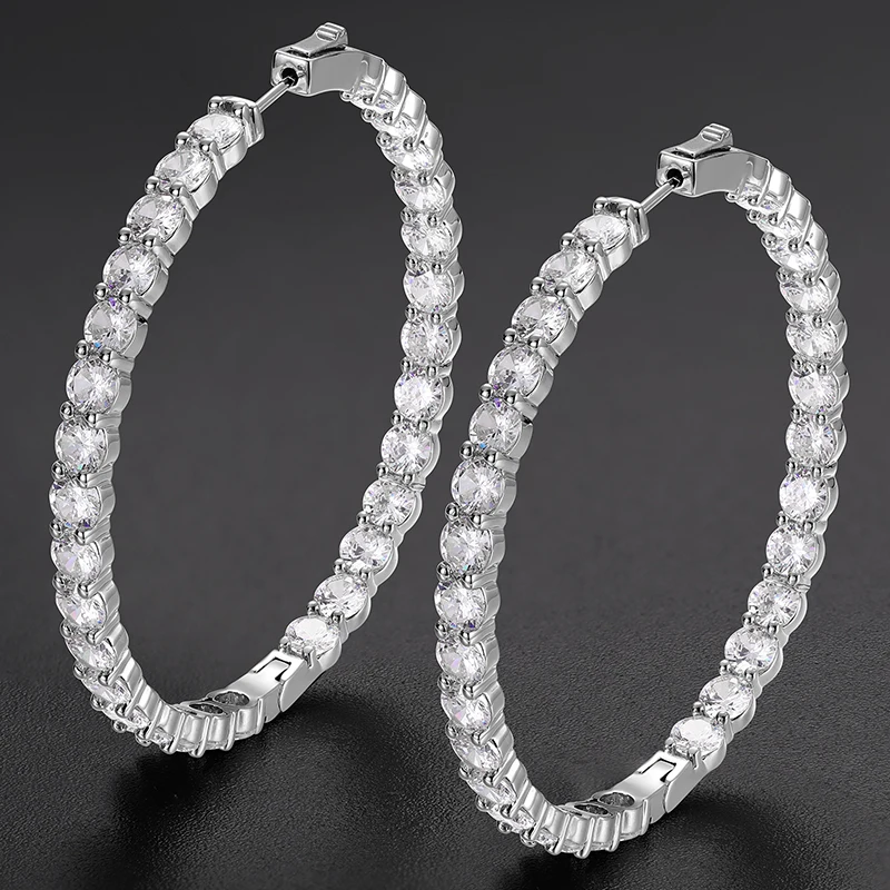 

Dropshipping Luxury 15.5ct VVS Moissanite Diamond Big Hoop Earrings 65mm 925 Sterling Silver Ear Loop Weddings Jewelry