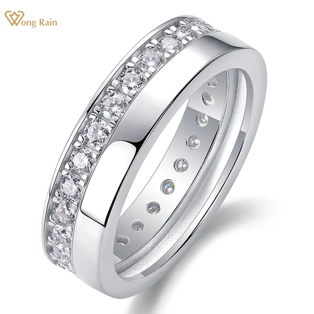 Wong Rain Elegant 100% 925 Sterling Silver 3EX VVS1 D Color Real Moissanite Diamond Couple Row Ring Fine Jewelry Wedding Band