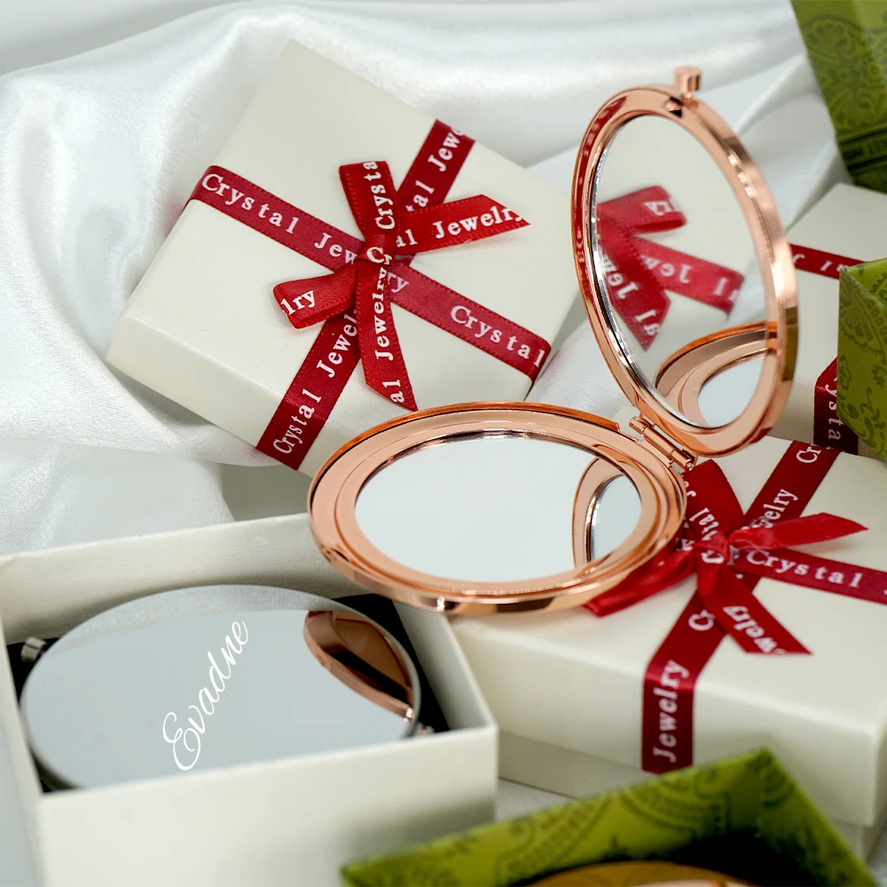 Espelho de maquiagem compacto personalizado com caixa de presente espelho de bolso personalizado favores de casamento lembranças damas de honra presentes de natal