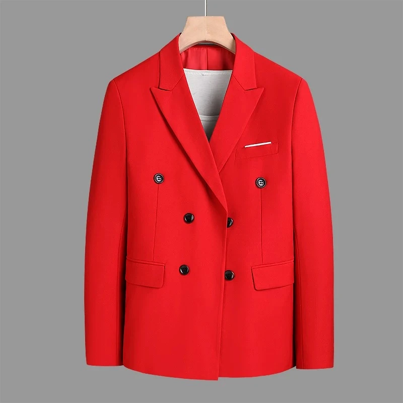 Men's Double-Breasted Casual Blazer - Spring and AutumnHigh-End Slim-Fit BusinesFormal Wear with Double SlitsSingle-Piece Suit