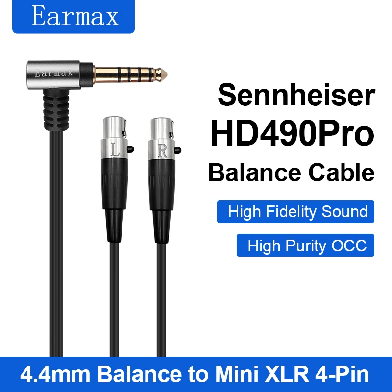 Earmax For Sennheiser HD490 Pro Plus Replaceable 4.4mm Jinbao Single Crystal Copper Balance Wire Four Pin MINI XLR Upgrade Cable