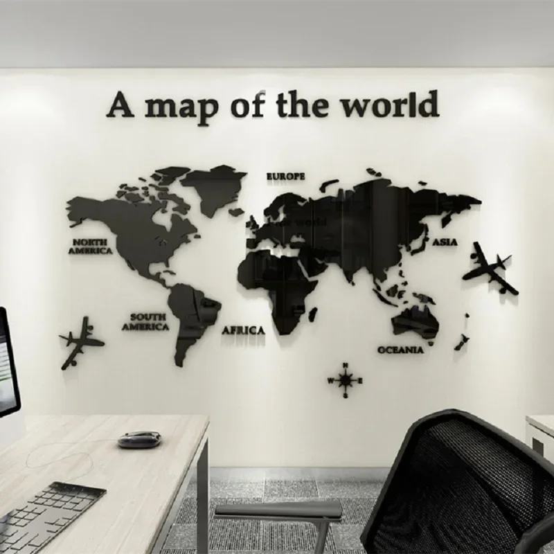 3D World Map Wall Sticker Acrylic Solid Color Crystal Bedroom Wall with Living Room Classroom Stickers Office Decoration Ideas