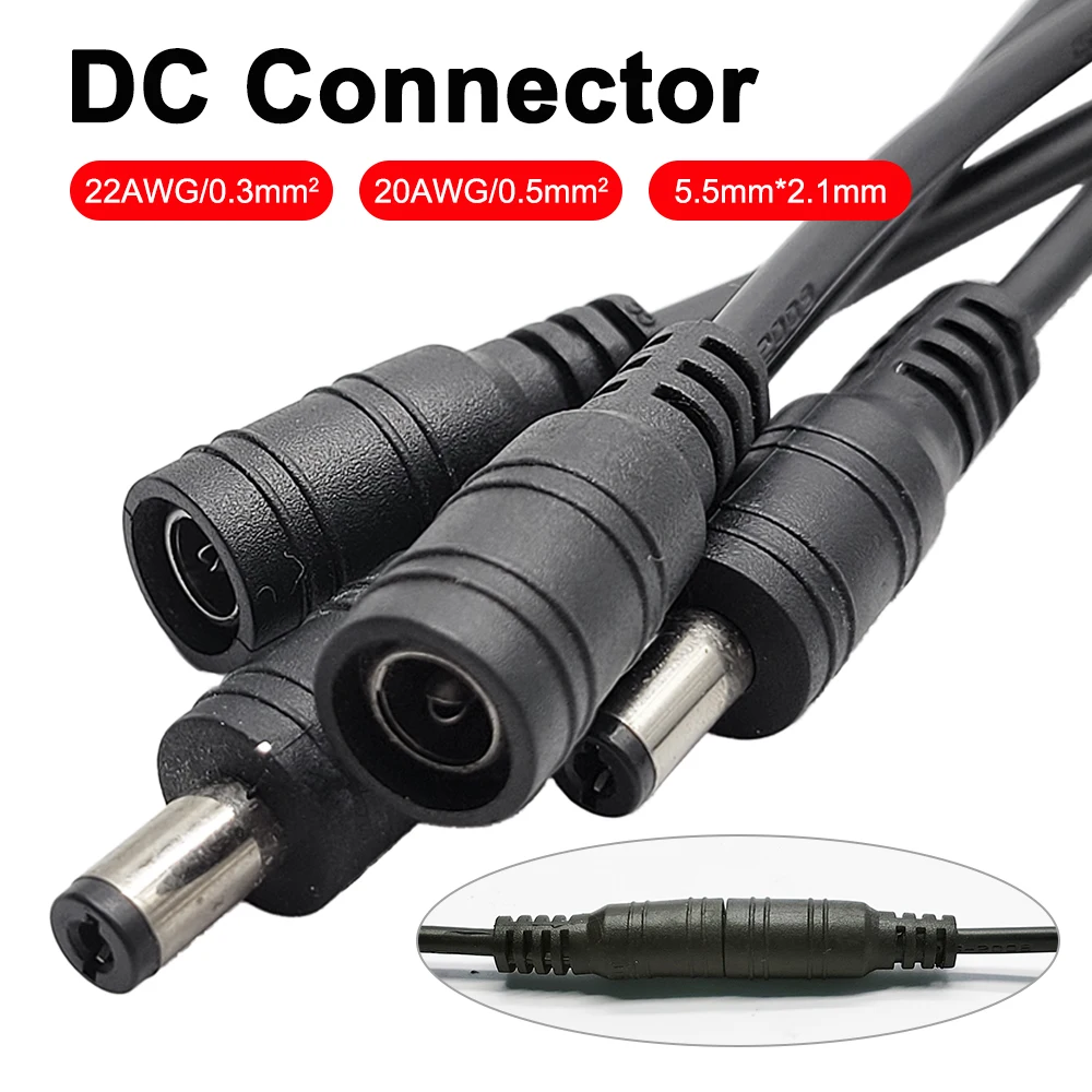 

1/5/10/50PCS DC Power Connector Male Female Jack 2pin Adapter Wire 5.5x2.1mm 20/22AWG Cable Plug for 5050 2835 LED Strip Light