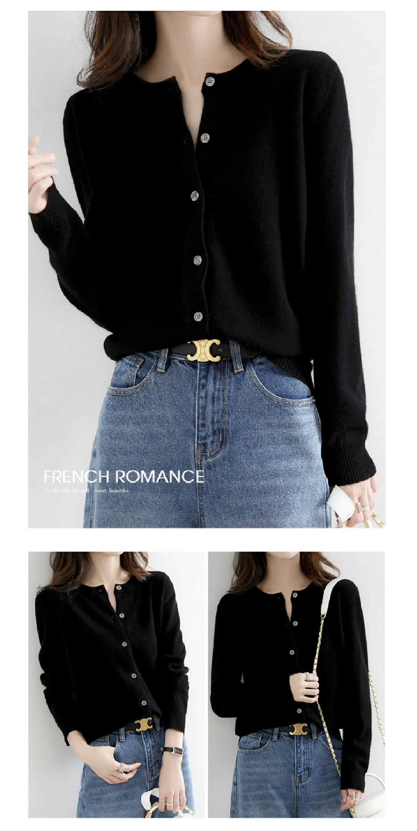 Neuer, locker geschnittener Pullover im koreanischen Stil für Damen, ideal für Frühling und Herbst, mit Rundhalsausschnitt, modisch und elegant, als lässige Arbeitskleidung oder Oberbekleidung geeignet, weiche und bequeme Strickjacke, einreihiger Mantel mit langen Ärmeln. – Detail 10