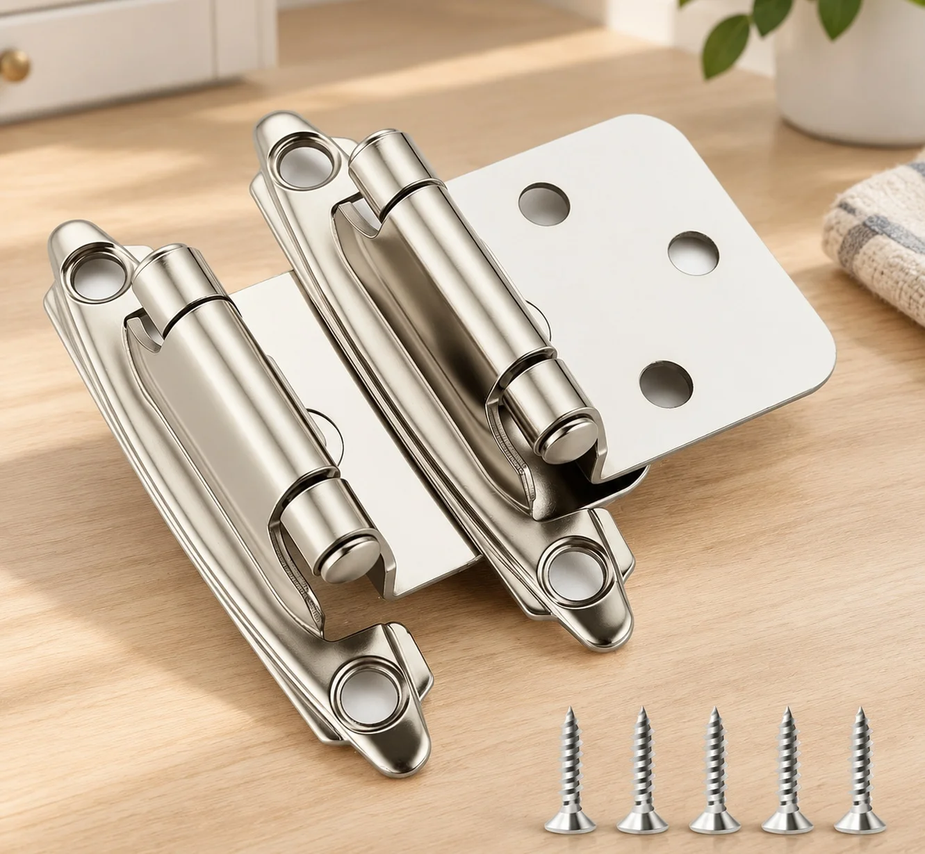 Brushed Nickel Cabinet Hinges, 1/2 Inch Overlay, 60 Pack (30 Pairs)