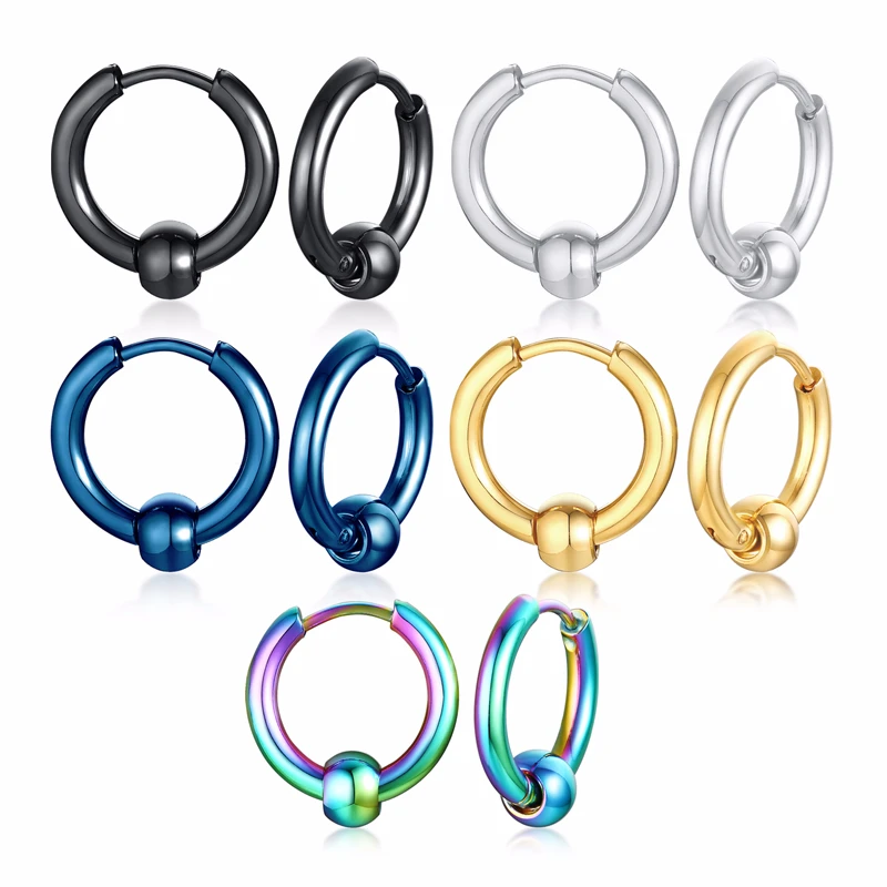 ASSORTED COLORS HUGGIE HINGED HOOP EARRINGS WITH CAPTIVE BEAD STAINLESS STEEL SEPTUM AND LIP FOR WOMEN MEN