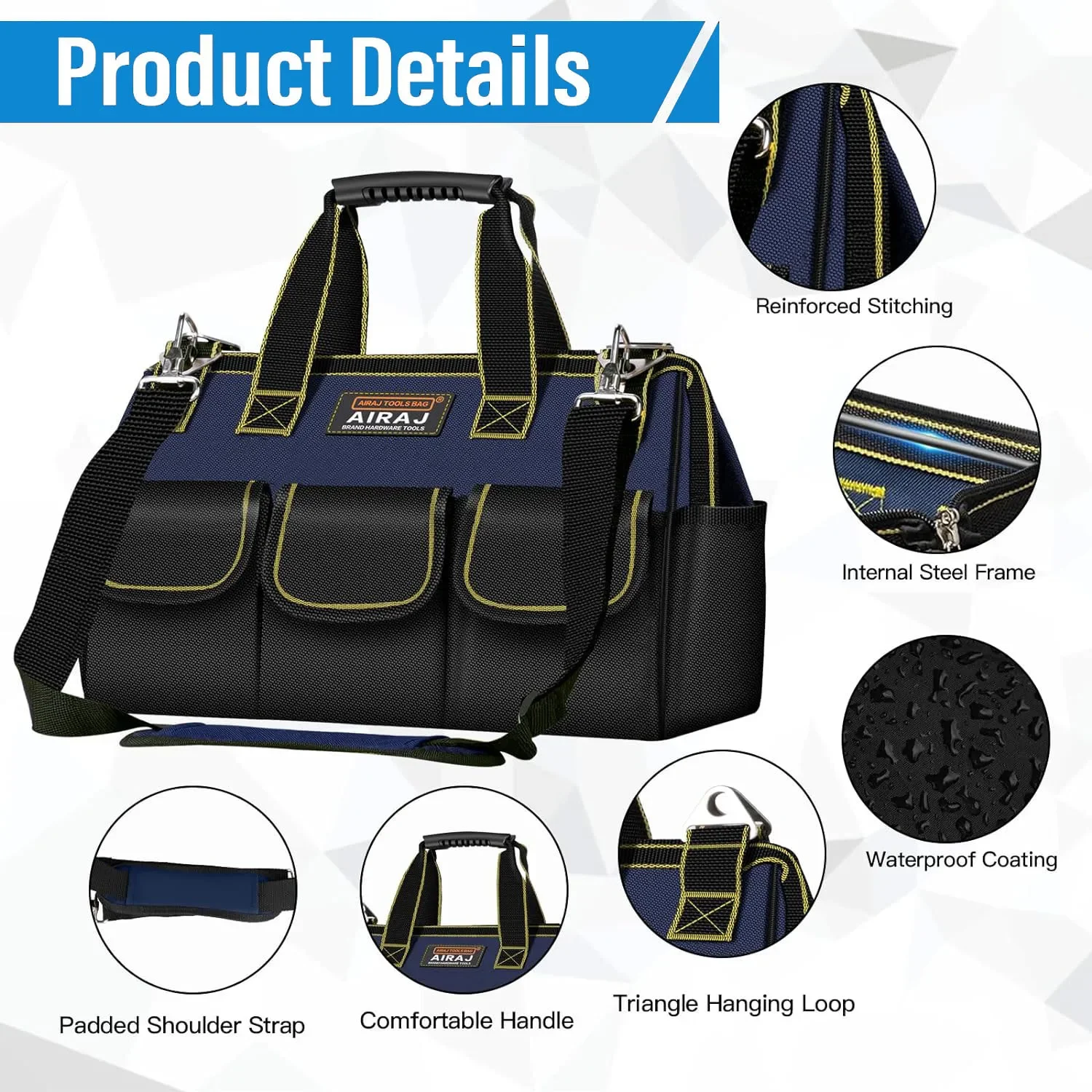 17&19 Inch Tool Bags,14 Pockets Organizer with Wide Mouth and Soft Bottom,Waterproof Portable Tool Bags Heavy Duty Storage Bag