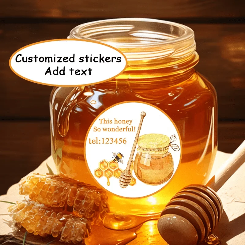 Etiquetas Personalizadas para Frascos de Miel, Etiquetas Resistentes al Aceite con Texto Personalizado para Frascos, Bolsas de Regalo, Galletas, Pan, Dulces y Embalaje