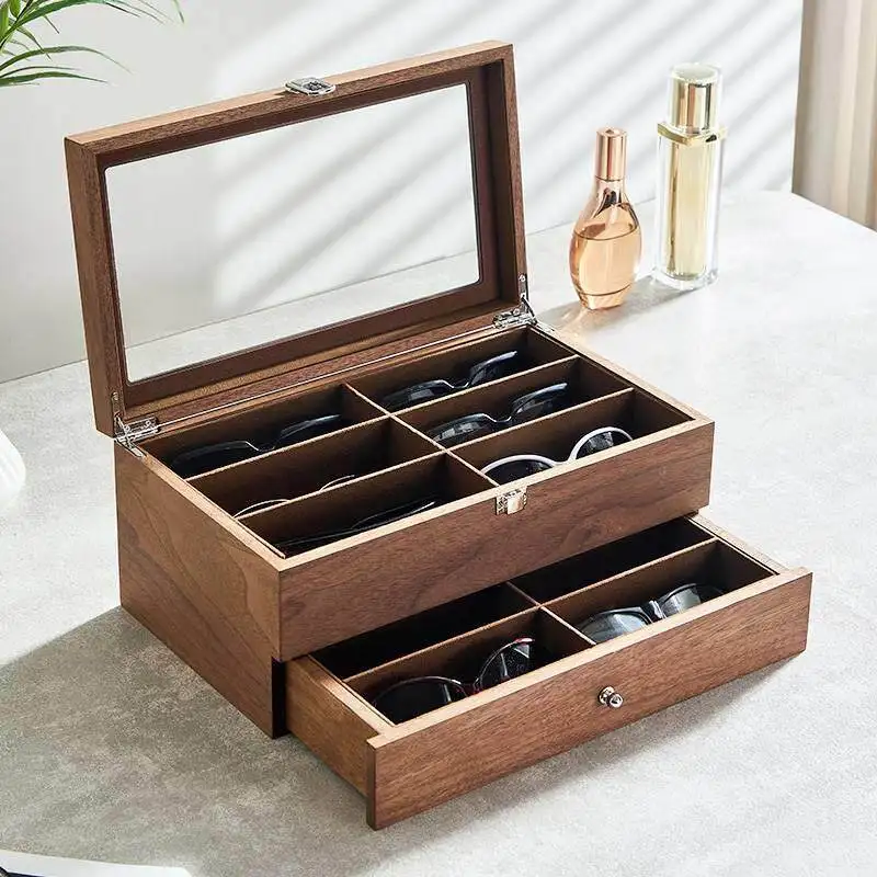 Large Capacity Wooden Multi-Compartment Eyewear Storage Box Jewelry Display Case Premium Quality Eye Glass Organizer