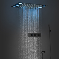 hm Concealed Matte Black LED Shower Set Bathroom Ceiling Rainfall Shower Head Panel Thermostatic Diverter Mixer Faucet System