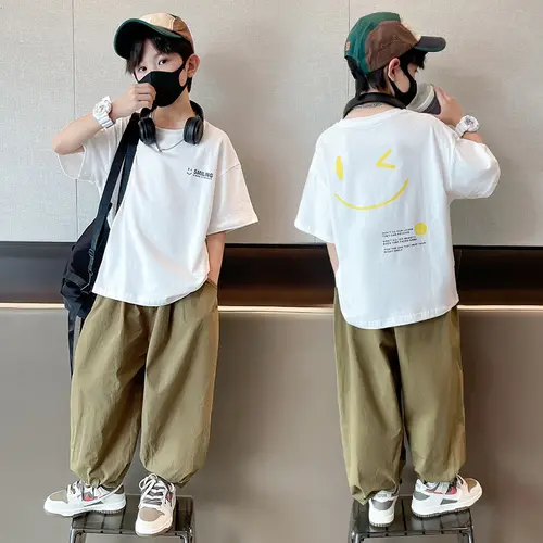 Teens Children's Summer Sets for Boys Clothing Cotton Set 2025 New Fashion Kids Loose Handsome T-shirt+ Lantern Pants Set Outfit - Image 4