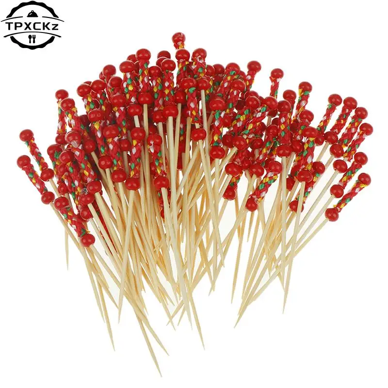 100pcs 9/12cm Bamboo Food Picks Buffet Cupcake Fruit Fork Party Cake Dessert Salad Vegetable Sticks Cocktail Toothpick Skewer